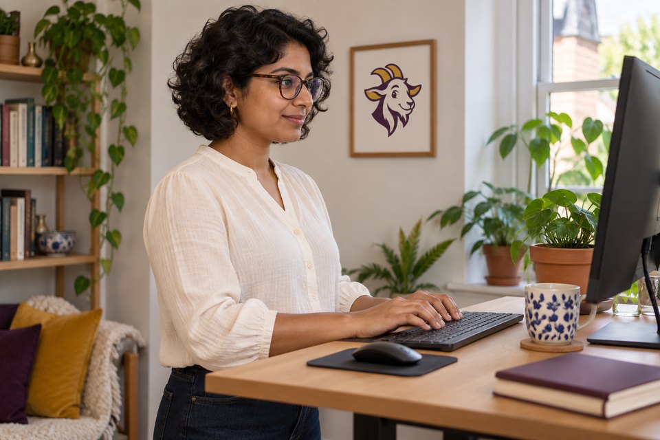 Illustration of a person using a computer at home